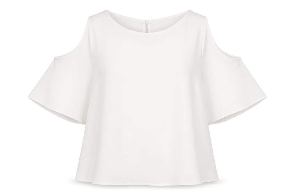 Cameo Rose Womens White Polyester Basic Blouse Size 10 Round Neck - Cold Shoulder