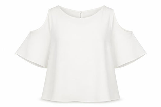 Cameo Rose Womens White Polyester Basic Blouse Size 10 Round Neck - Cold Shoulder
