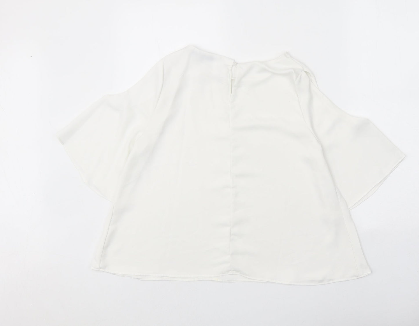 Cameo Rose Womens White Polyester Basic Blouse Size 10 Round Neck - Cold Shoulder