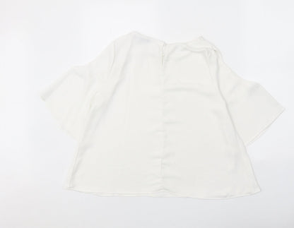 Cameo Rose Womens White Polyester Basic Blouse Size 10 Round Neck - Cold Shoulder