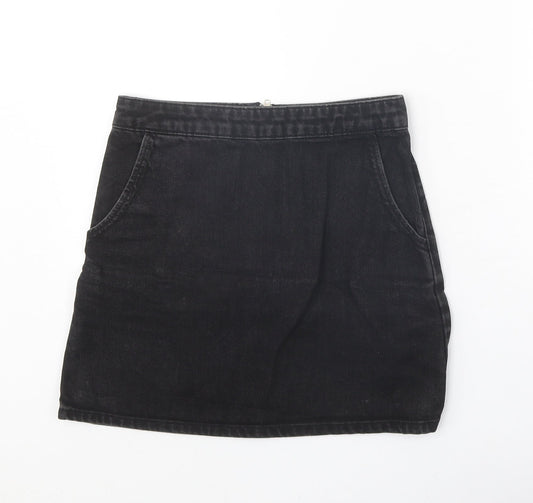 Topshop Womens Black Cotton Mini Skirt Size 25 in Zip
