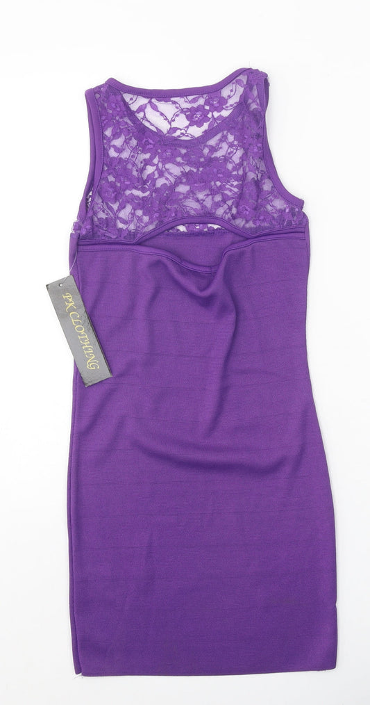 PK Clothing Womens Purple Polyester Tank Dress Size M Boat Neck Pullover - Lace Detail