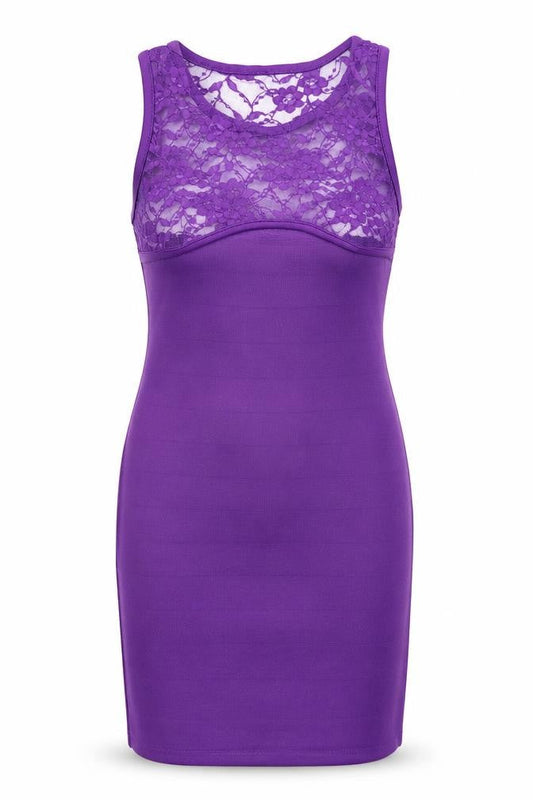PK Clothing Womens Purple Polyester Tank Dress Size M Boat Neck Pullover - Lace Detail