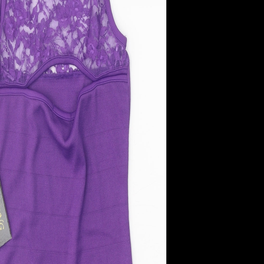 PK Clothing Womens Purple Polyester Tank Dress Size M Boat Neck Pullover - Lace Detail