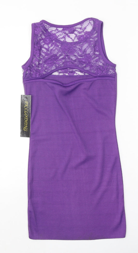 PK Clothing Womens Purple Polyester Tank Dress Size M Boat Neck Pullover - Lace Detail