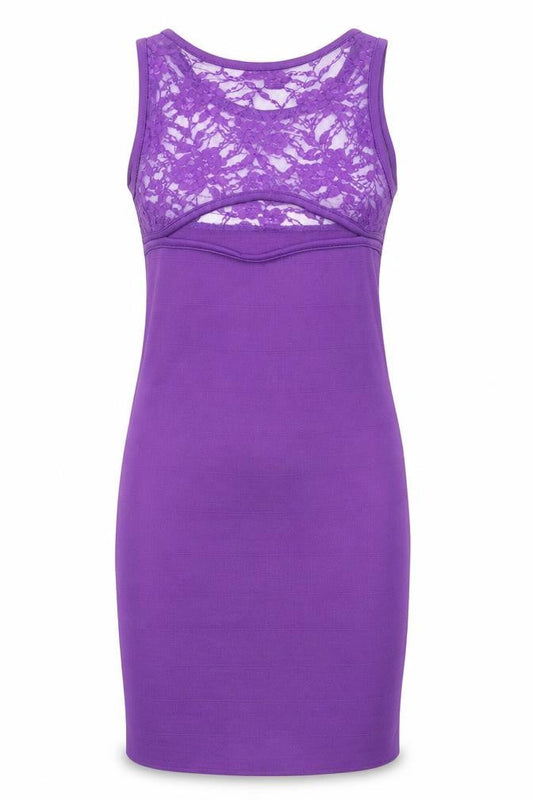 PK Clothing Womens Purple Polyester Tank Dress Size M Boat Neck Pullover - Lace Detail