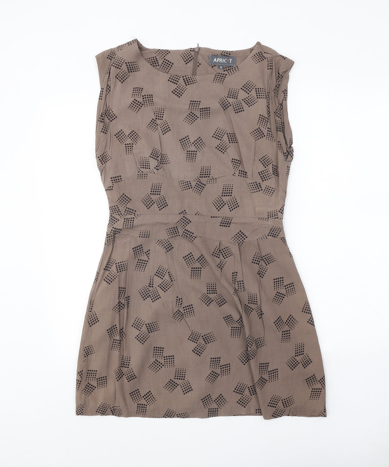 Apricot Womens Brown Geometric Viscose A-Line Size S Round Neck Zip