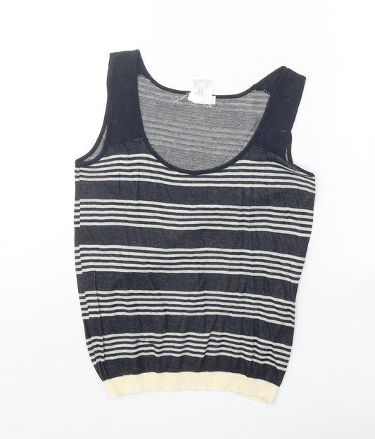 Rope Womens Black Striped Acrylic Basic Tank Size M Scoop Neck