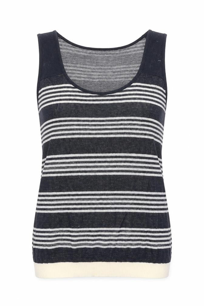 Rope Womens Black Striped Acrylic Basic Tank Size M Scoop Neck