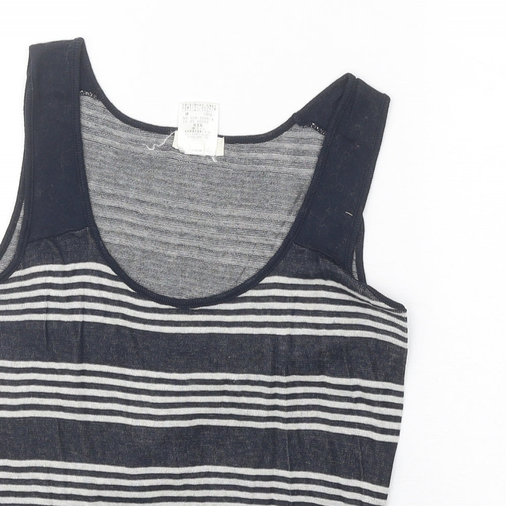 Rope Womens Black Striped Acrylic Basic Tank Size M Scoop Neck