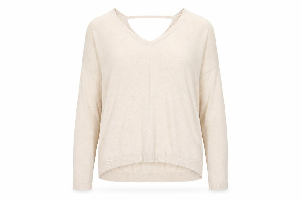 Marks & Spencer Womens Beige V-Neck Viscose Pullover Jumper Size 12