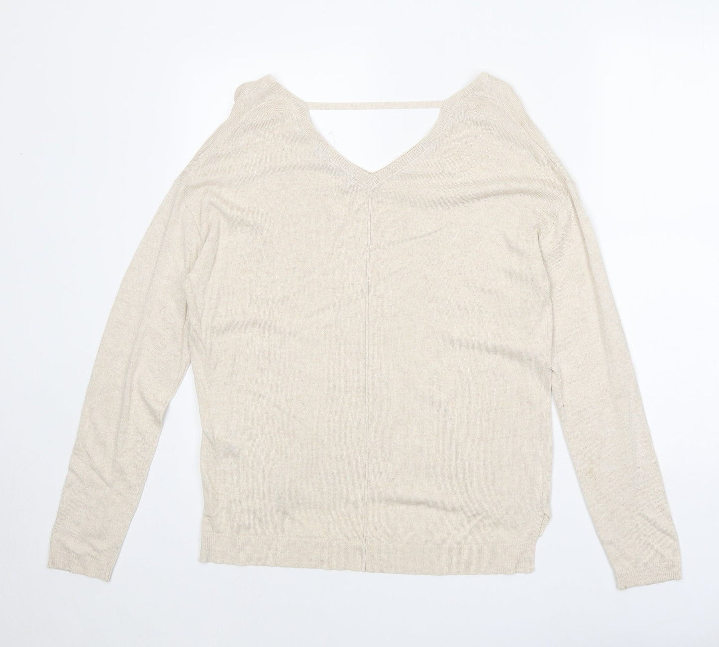 Marks and Spencer Womens Beige V-Neck Viscose Pullover Jumper Size 12
