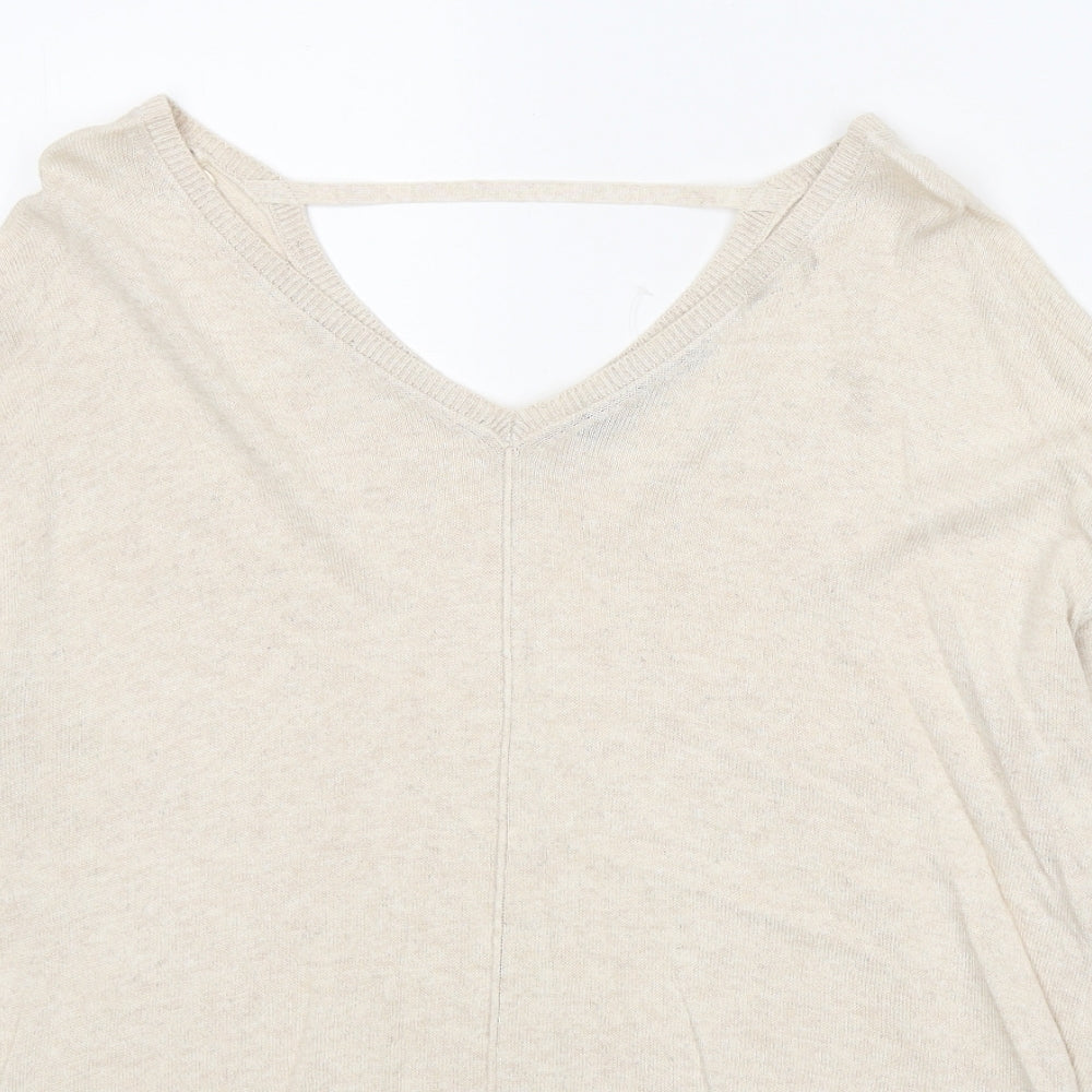 Marks and Spencer Womens Beige V-Neck Viscose Pullover Jumper Size 12