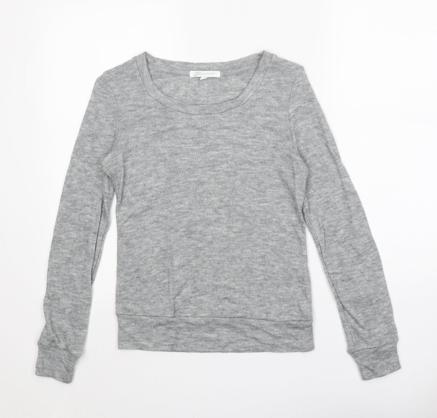 Glamourous Womens Grey Round Neck Acrylic Pullover Jumper Size 8 - Elbow Patches