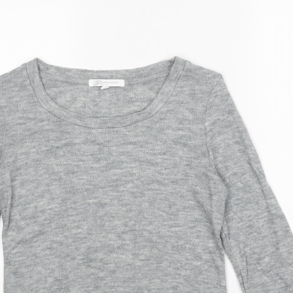 Glamourous Womens Grey Round Neck Acrylic Pullover Jumper Size 8 - Elbow Patches
