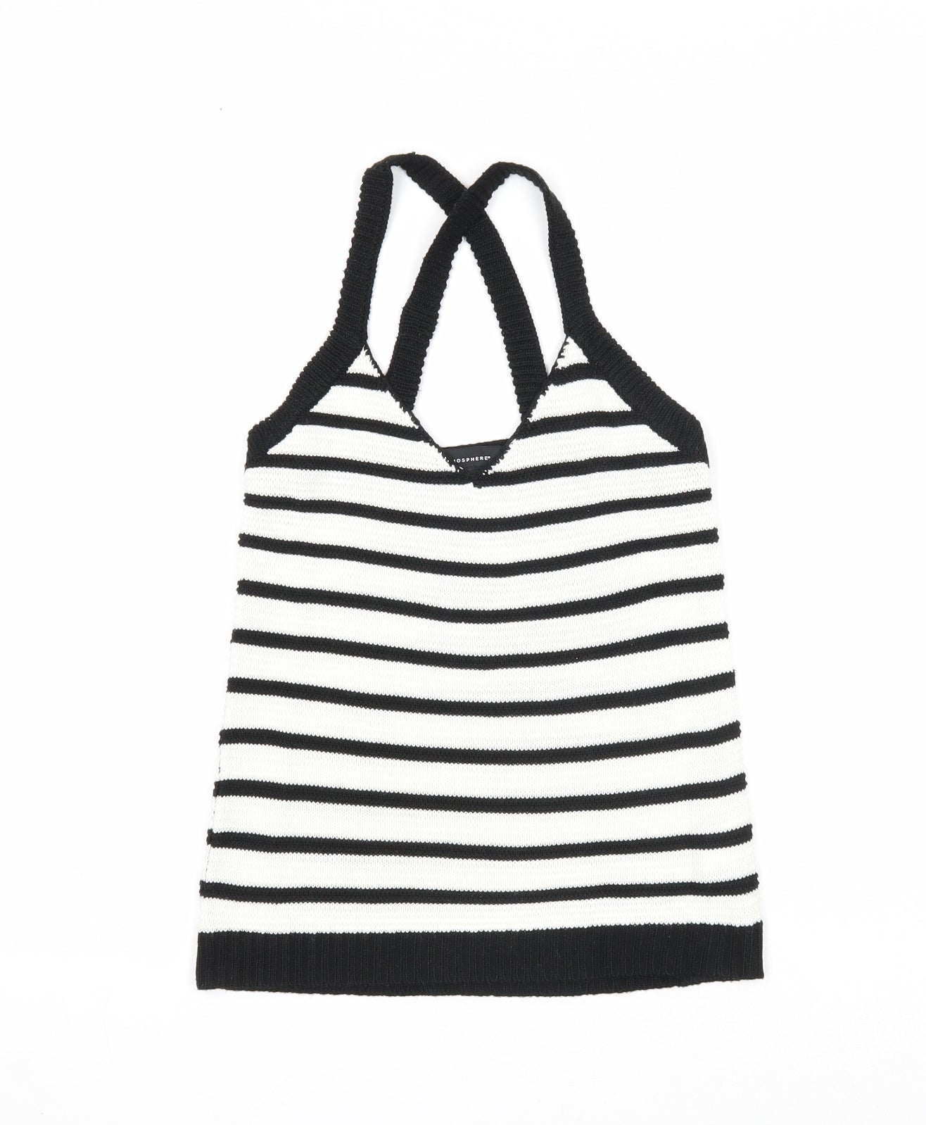 Atmosphere Womens Black Striped Acrylic Basic Tank Size 4 V-Neck