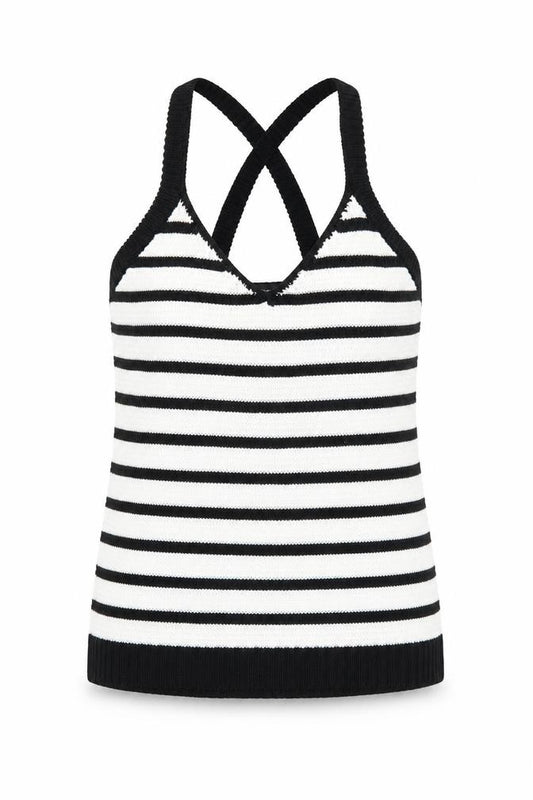 Atmosphere Womens Black Striped Acrylic Basic Tank Size 4 V-Neck