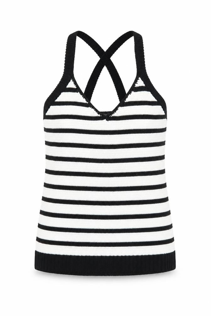 Atmosphere Womens Black Striped Acrylic Basic Tank Size 4 V-Neck