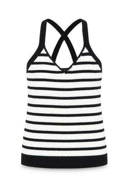 Atmosphere Womens Black Striped Acrylic Basic Tank Size 4 V-Neck