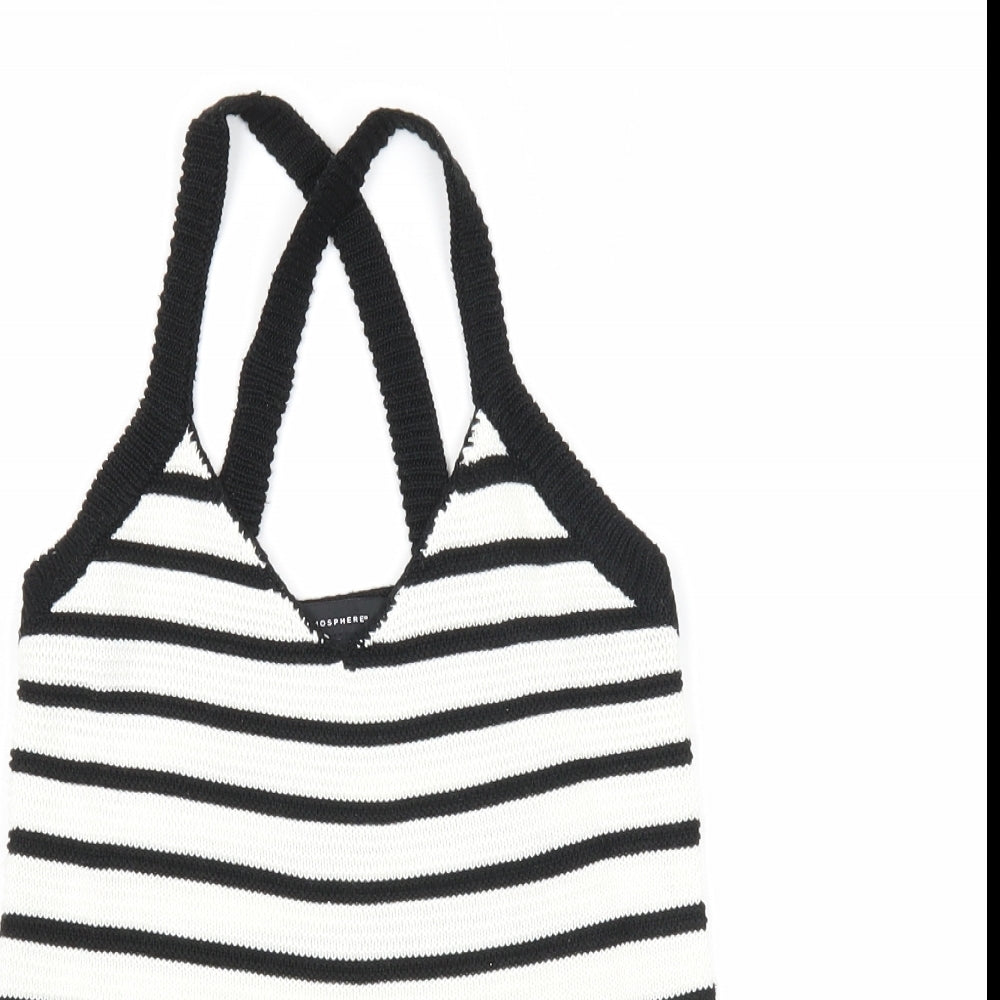 Atmosphere Womens Black Striped Acrylic Basic Tank Size 4 V-Neck
