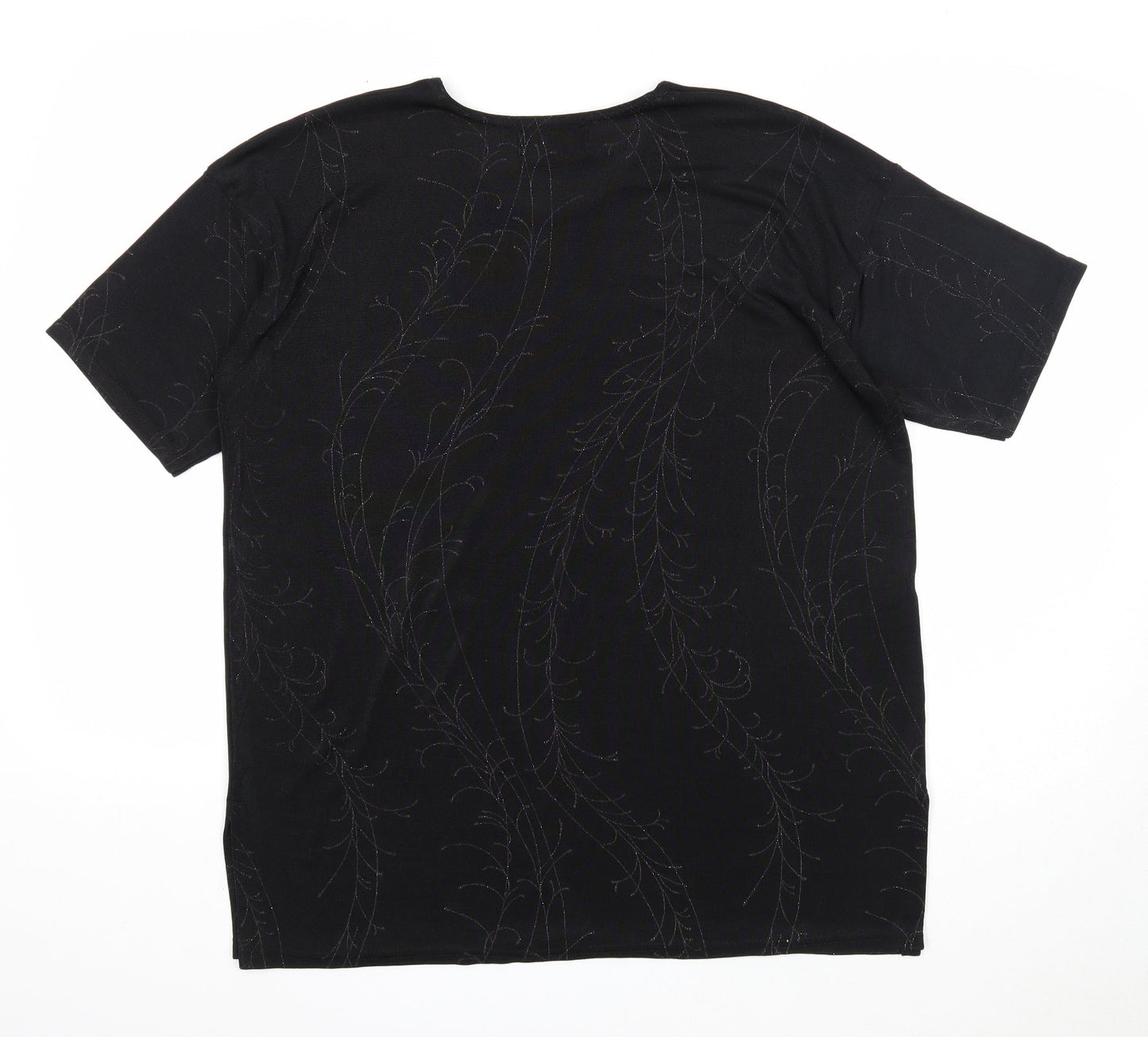 Challis Womens Black Acetate Basic T-Shirt Size 2XL Round Neck
