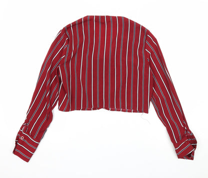 Boohoo Womens Red Striped Polyester Basic Blouse Size 10 V-Neck