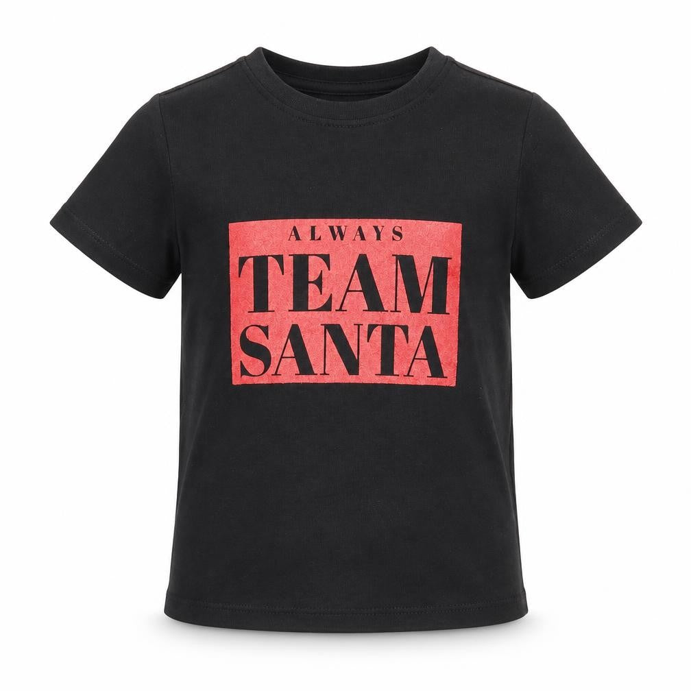 Preworn Girls Black Cotton Basic T-Shirt Size 2-3 Years Scoop Neck Pullover - Always Team Santa