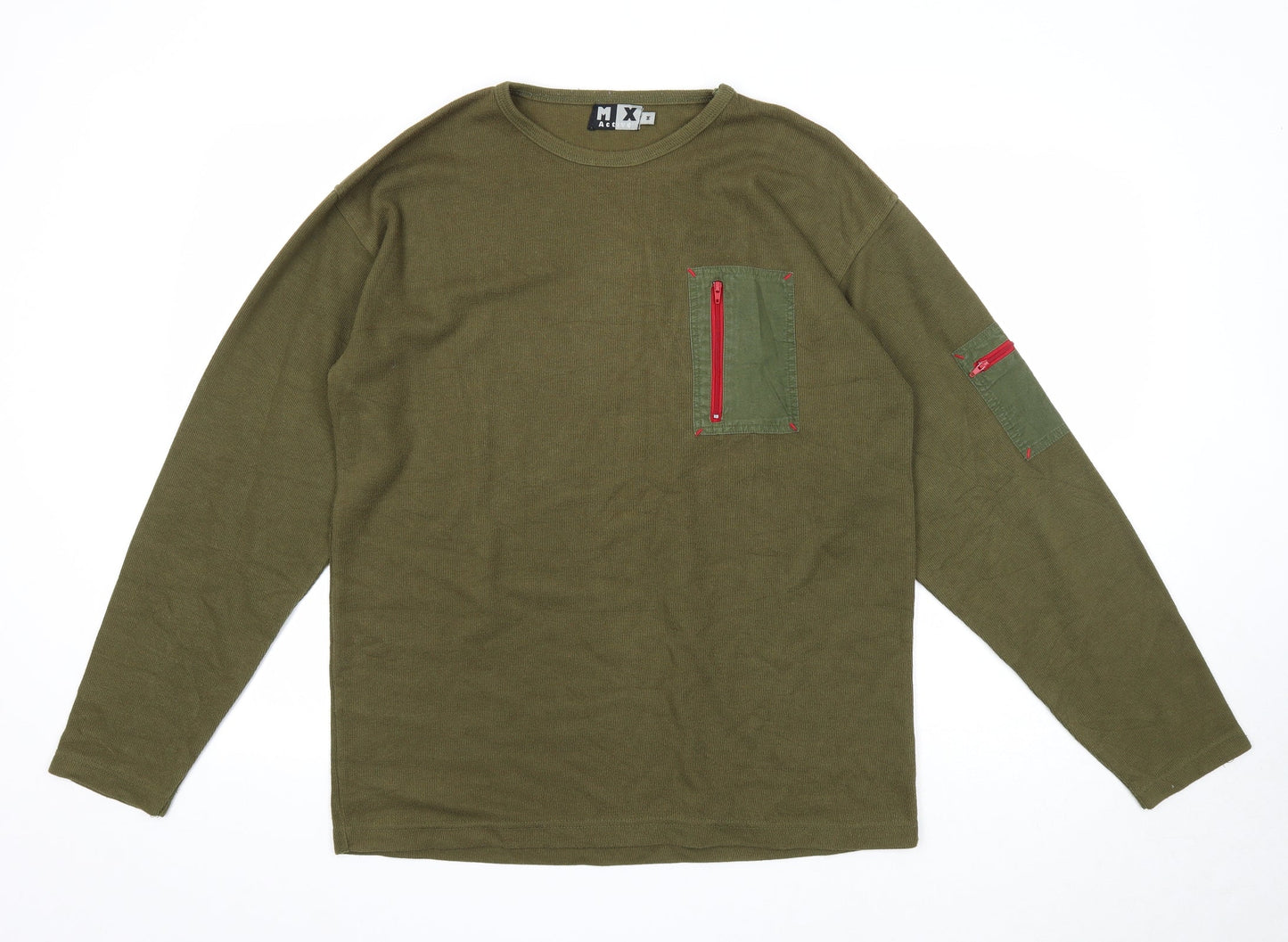 MX Active Mens Green Round Neck Polyester Pullover Jumper Size M Long Sleeve