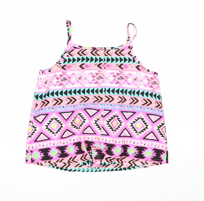 Candy Couture Girls Multicoloured Geometric Polyester Basic Tank Size 9 Years Round Neck Pullover