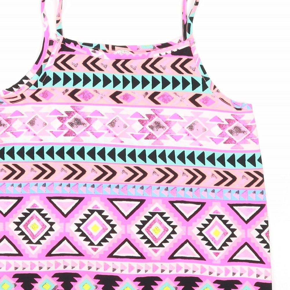 Candy Couture Girls Multicoloured Geometric Polyester Basic Tank Size 9 Years Round Neck Pullover