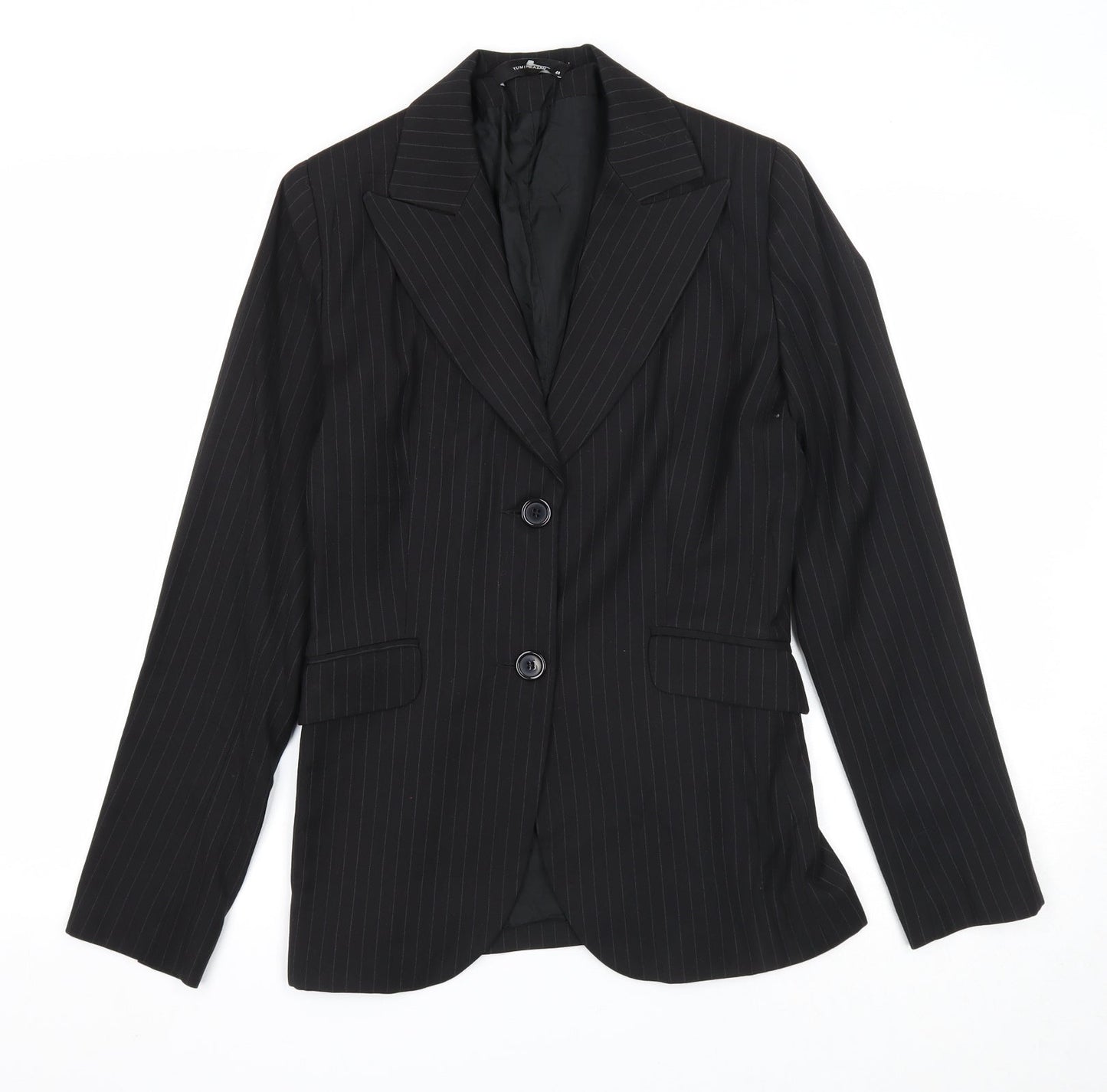 Yumi Womens Black Striped Polyester Jacket Blazer Size 12