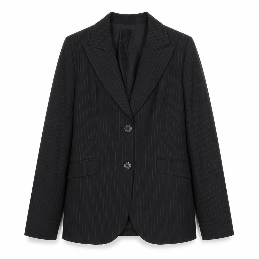 Yumi Womens Black Striped Polyester Jacket Blazer Size 12