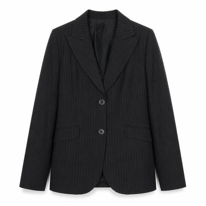 Yumi Womens Black Striped Polyester Jacket Blazer Size 12