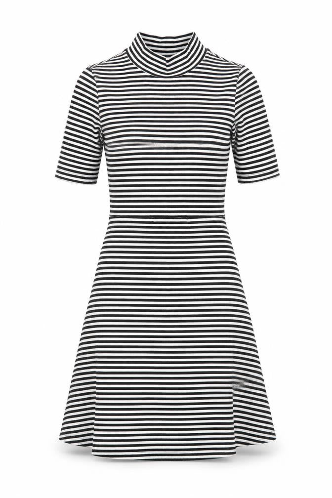 Topshop Womens Black Striped Polyester Fit & Flare Size 4 Mock Neck Pullover