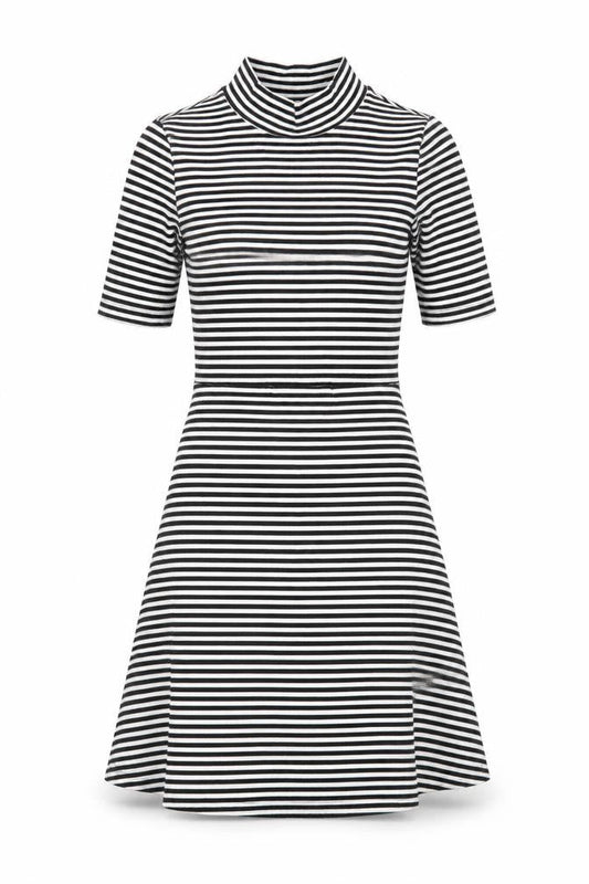Topshop Womens Black Striped Polyester Fit & Flare Size 4 Mock Neck Pullover