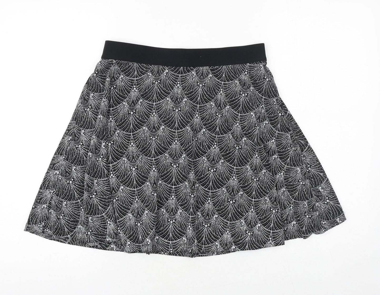 Preworn Womens Black Geometric Polyester Skater Skirt Size 28 in