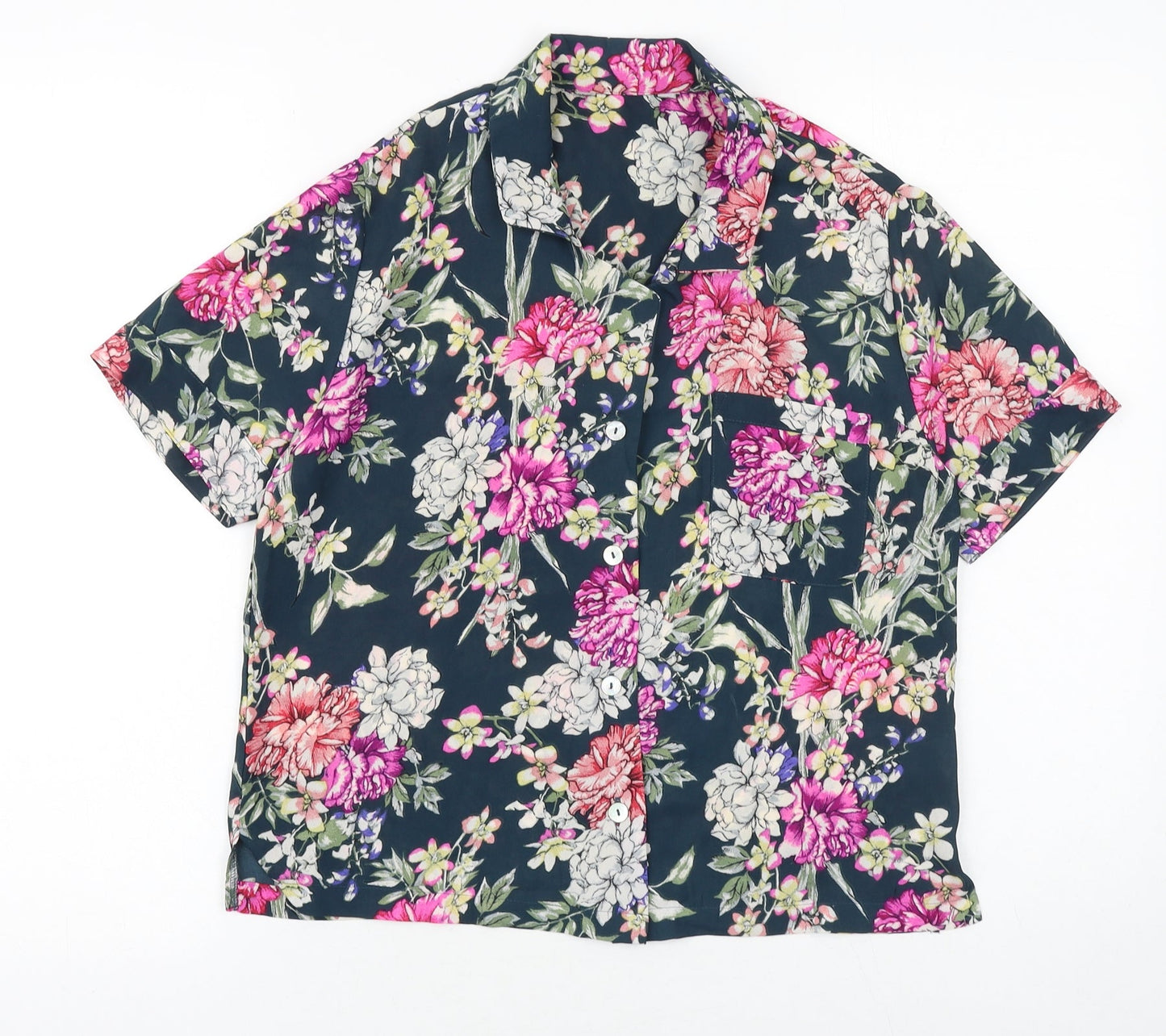 Marks and Spencer Womens Blue Floral Polyester Basic Button-Up Size 6 Collared