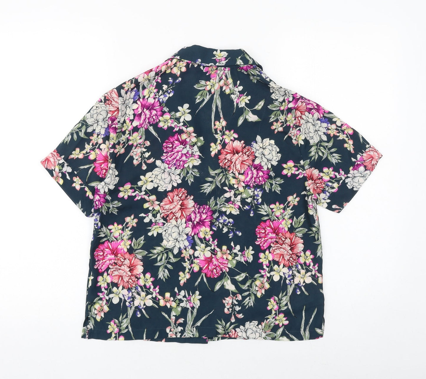 Marks and Spencer Womens Blue Floral Polyester Basic Button-Up Size 6 Collared