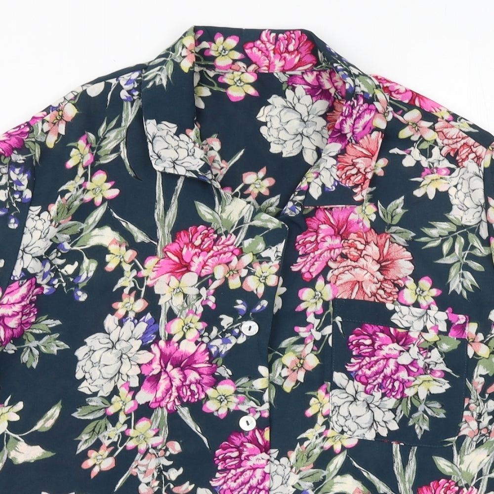 Marks and Spencer Womens Blue Floral Polyester Basic Button-Up Size 6 Collared