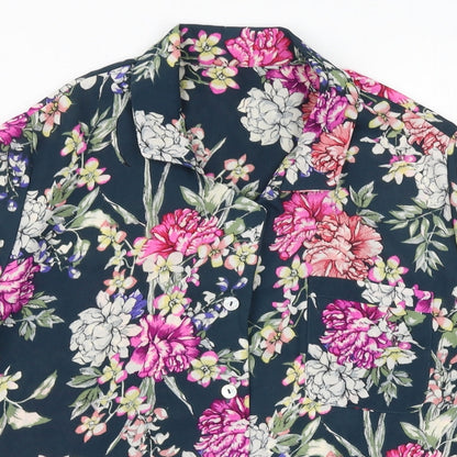 Marks & Spencer Womens Blue Floral Polyester Basic Button-Up Size 6 Collared