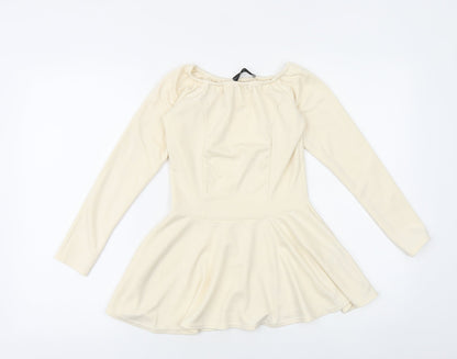 Rochelle Humes Womens Ivory Viscose Basic Blouse Size 8 Round Neck