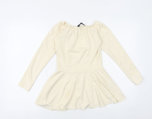 Rochelle Humes Womens Ivory Viscose Basic Blouse Size 8 Round Neck
