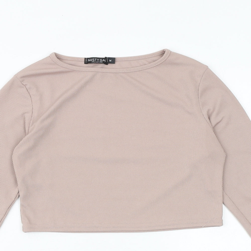 Nasty Gal Womens Pink Polyester Cropped Blouse Size M Boat Neck