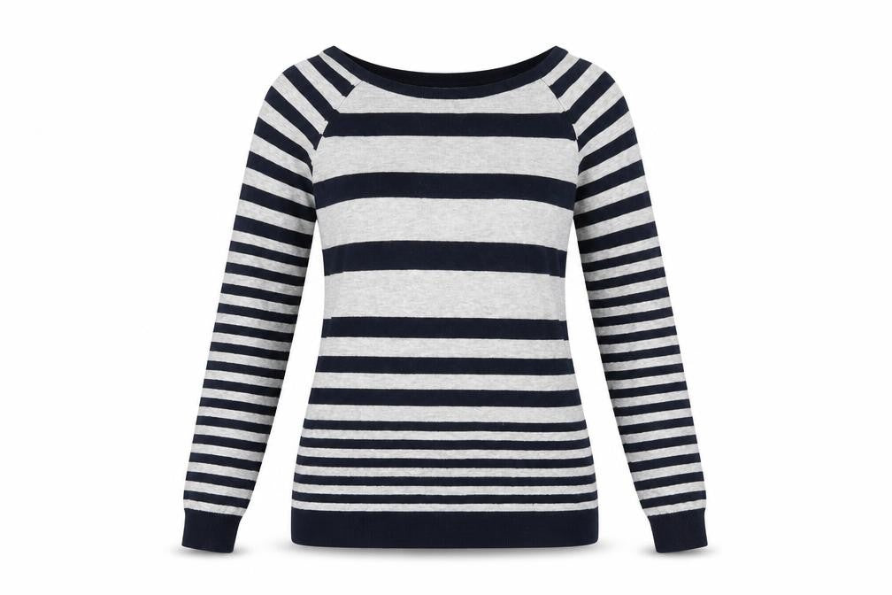 Ucollection Womens Blue Round Neck Striped Cotton Pullover Jumper Size 8