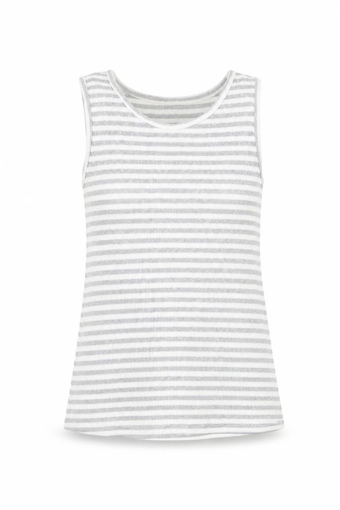 St Bernard Girls Grey Striped Cotton Basic Tank Size 9-10 Years Round Neck Pullover