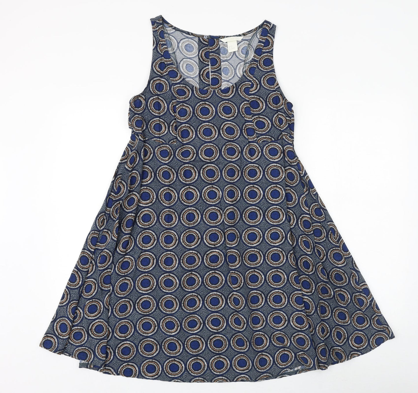 H&M Womens Blue Geometric Viscose A-Line Size 6 Scoop Neck Pullover