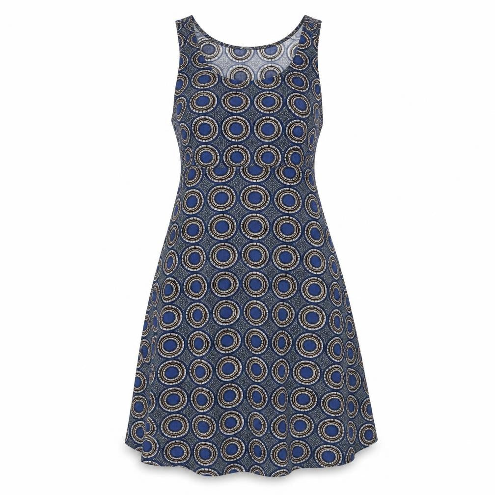 H&M Womens Blue Geometric Viscose A-Line Size 6 Scoop Neck Pullover