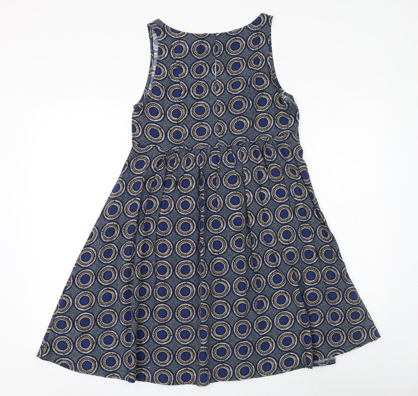 H&M Womens Blue Geometric Viscose A-Line Size 6 Scoop Neck Pullover