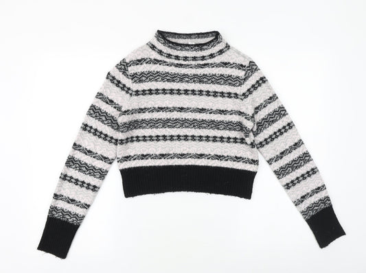 Topshop Womens Black Round Neck Fair Isle Acrylic Pullover Jumper Size 8