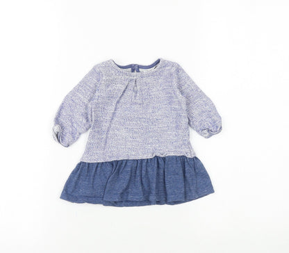 Next Baby Blue Cotton A-Line Size 0-3 Months Round Neck Button